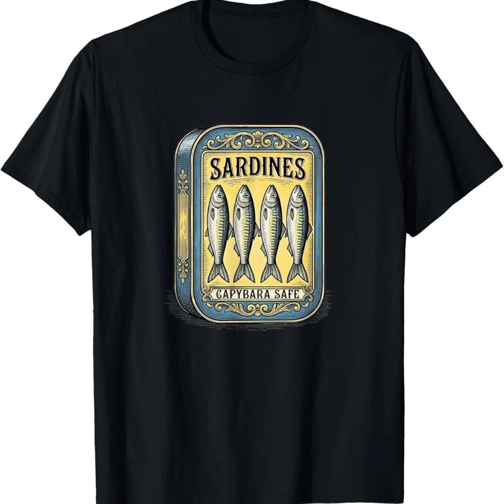 Sardines Vintage Retro Canned Fish Parody Fun Capybara Safe T-Shirt 90